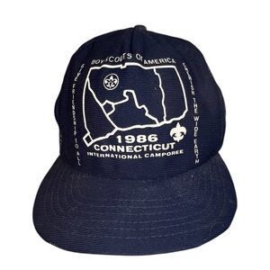 Vintage 1986 Boy Scouts of America Snapback Trucker Hat Navy Blue